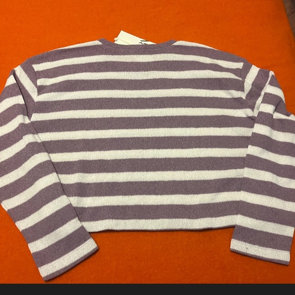 Zara rustic purple and white striped cropped oversized sweater NWT - Picture 6 of 6